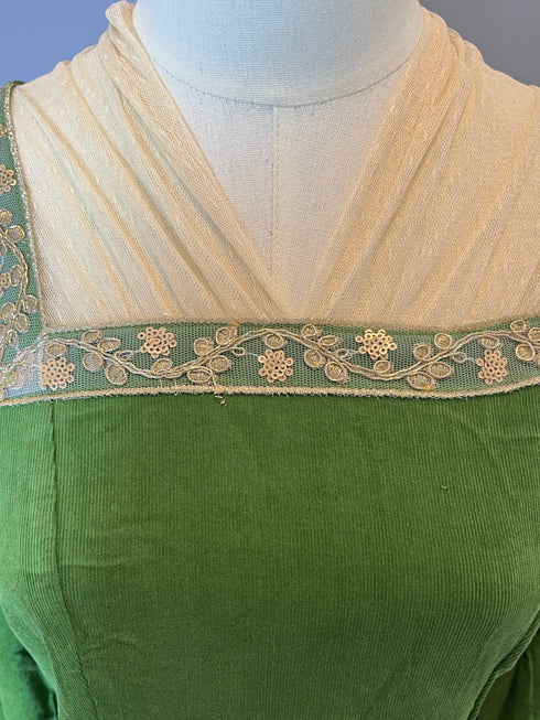Green Regency Era Dress with Lace - Long Sleeves Dress - Green Maxi Dress - Regency Dress Plus Size